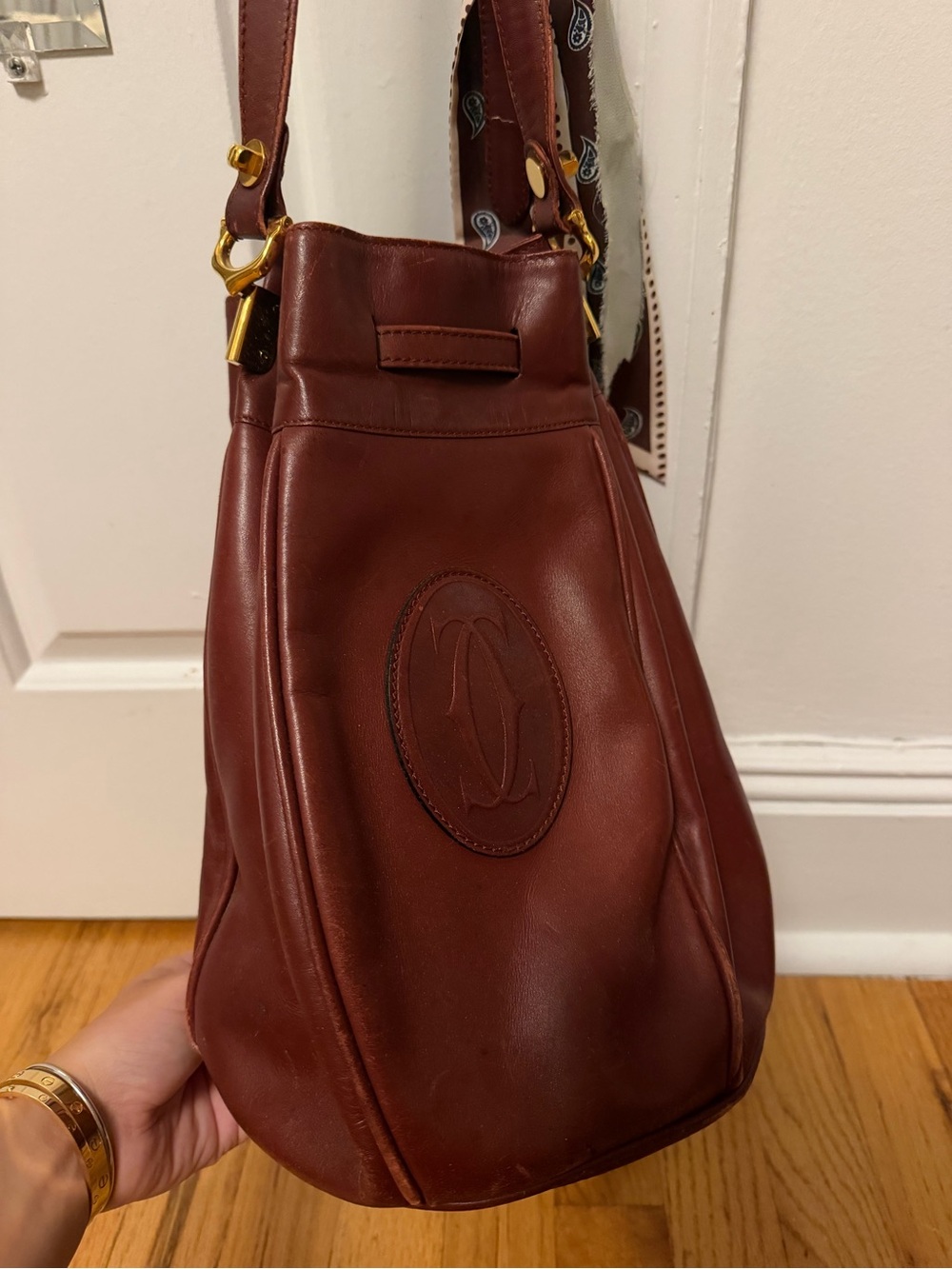Cartier Brown Leather Drawstring Crossbody Bag - Picture 3 of 7